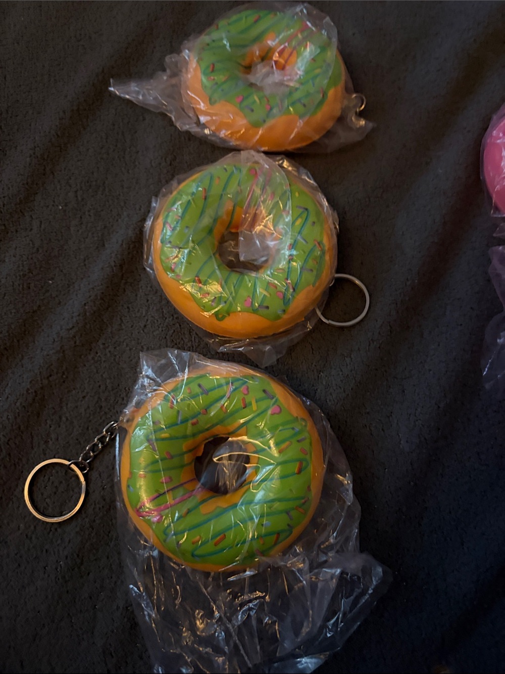 3 PC Green Frosted Donut Keychain Squishy